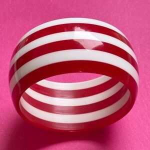 VINTAGE Bracelet Cuff Plastic Stripe Red White Colorful Lightweight